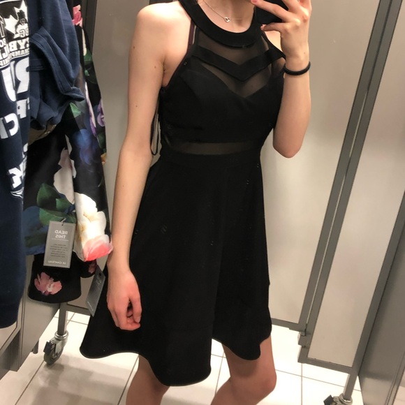 Black mesh a-line mini dress - Picture 1 of 5